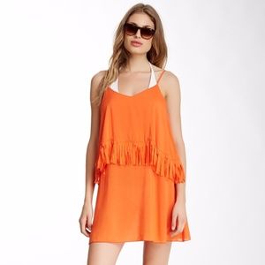 L*Space Orange Woman’s Fringe Cover Up Dress Small